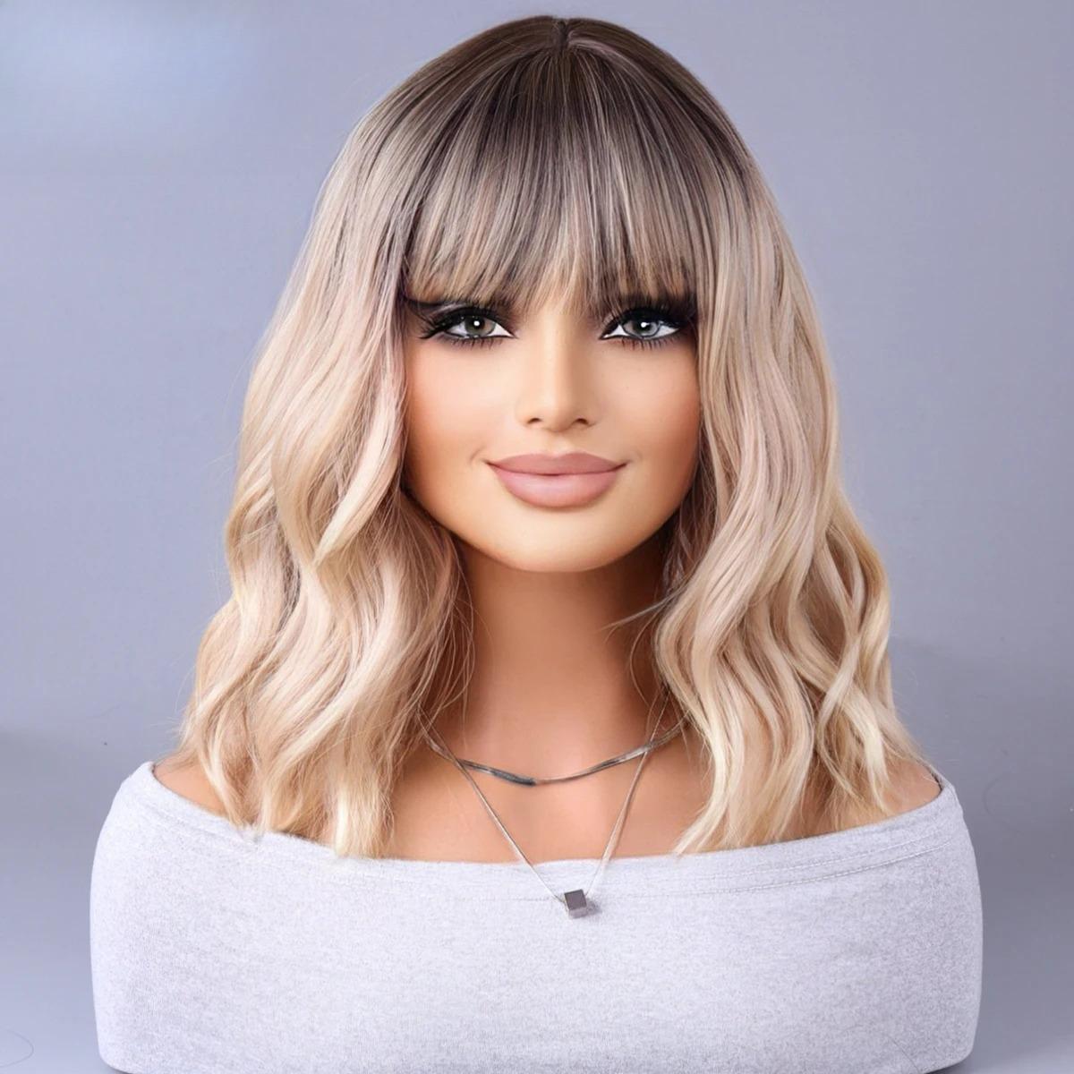 

Synthetic wig 2023 New Internet celebrity style with fringe gradually light gray wigs European and American 14inches&1pc