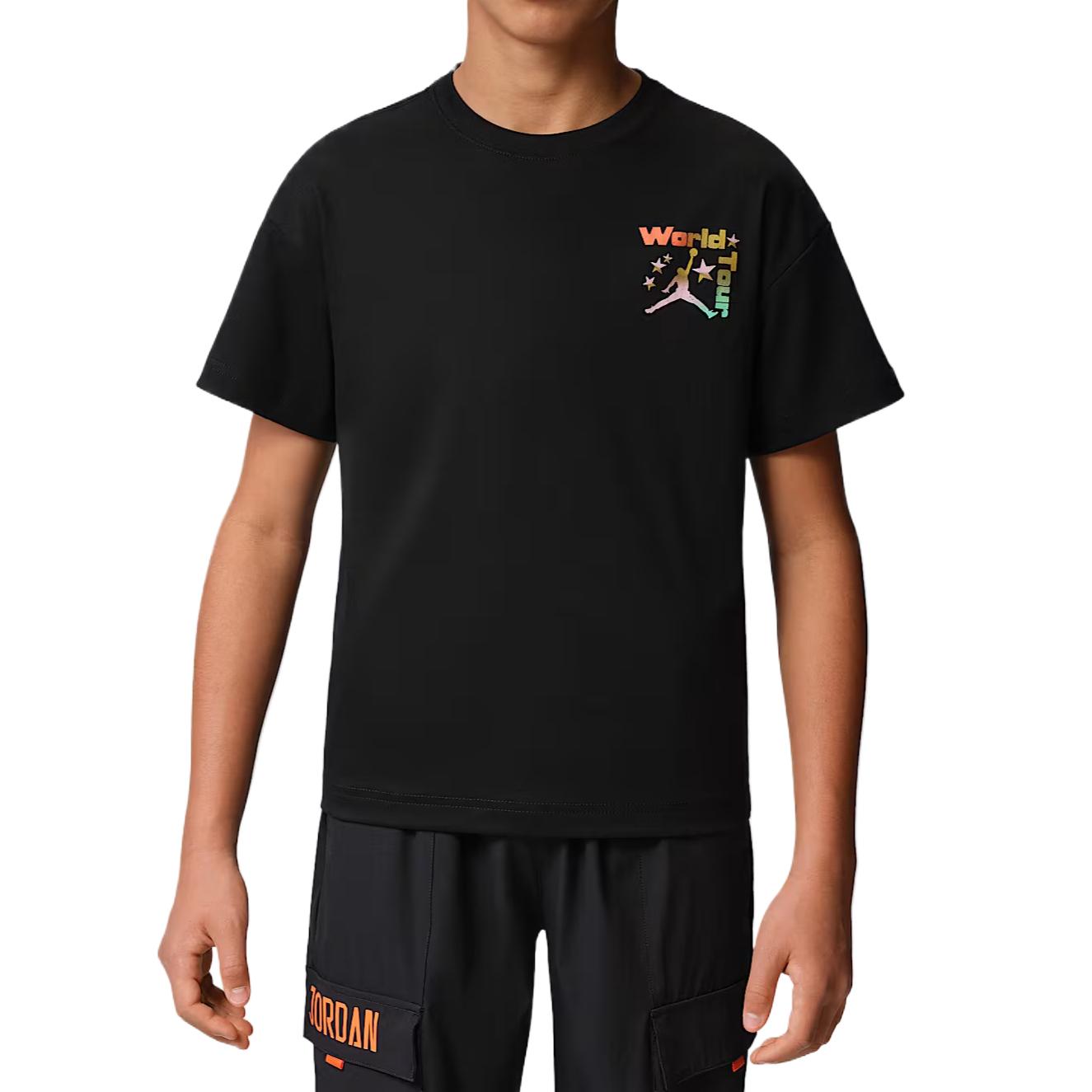Jordan T-Shirt Knit Cotton Ribbed Crew Neck Kids tops IW1474-010 XS