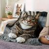 1pc Soft WarmDigital Printed Polyester Fleece Throw Blanket, Contemporary Style, Brown Tabby Cat Design, Multi-Season