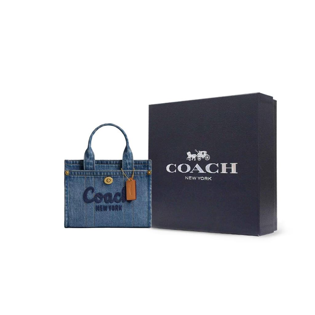 Coach Cargo 20 Calligraphy Logo Embroidered Denim Tote Shopping Bag Crossbody Shoulder Handbag Small Women Tote Indigo CZ100-B4IN