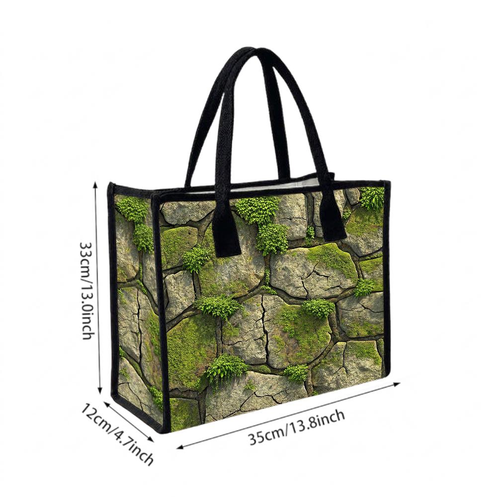 Moss Stone Print Shoulder Bag Daily Use Casual Tote Portable Grocery Bag for Outdoor Shopping Commute Handbag