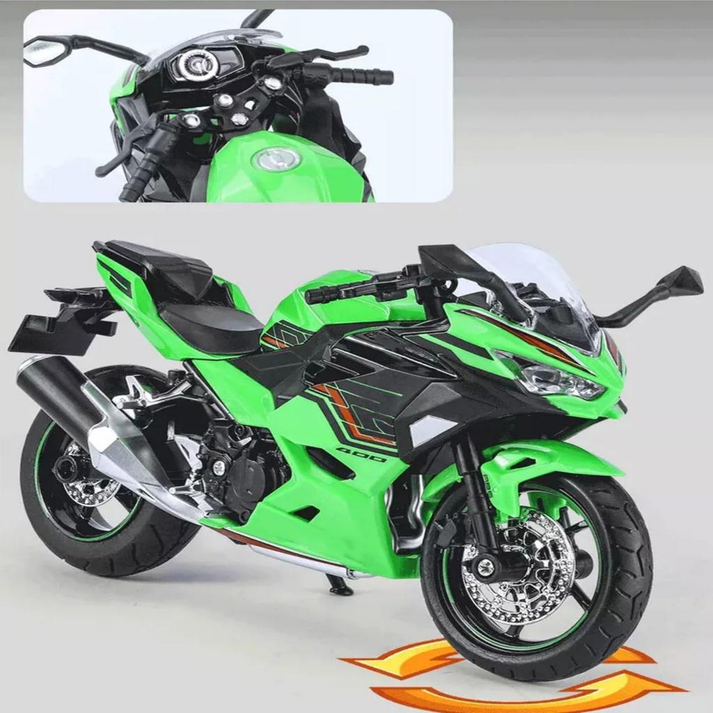Skala Kawasaki Ninja 400 Motorsykkelmodell med Lyd og Lys Legering Minnemodell Motorsykkel Leketøy for Barn 1/12 Effekter,