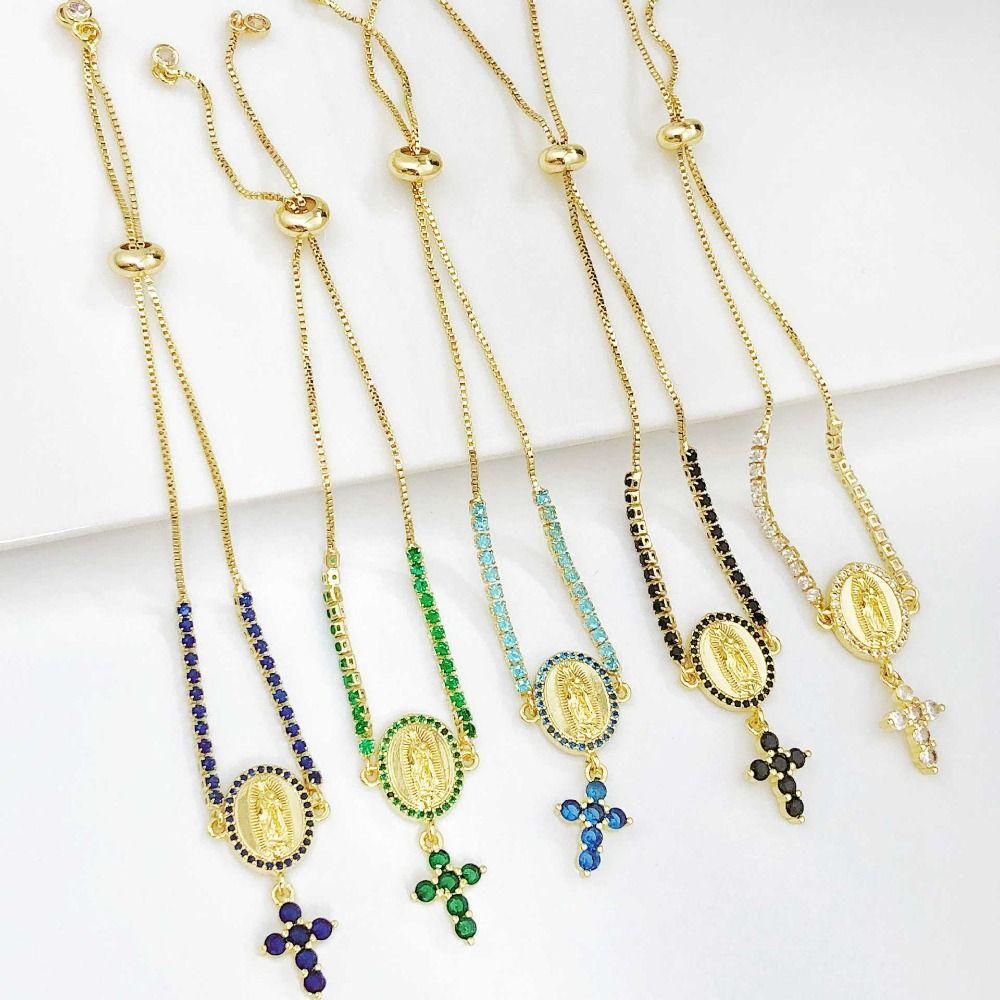 5-Color Virgin Mary Bracelet Luxury Rhinestones Cross Tassel Bracelet Simple Exquisite Crystal Bracelet Party Jewelry Gift