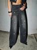 Paris Sparkle Rhinestone Wide-Leg Slimming Jeans – Women's Floor-Length Fashion