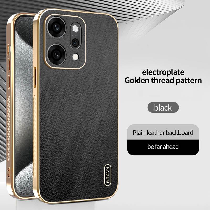 Stripe Thread Texture Leather Back Plating Case For OPPO Reno14 Reno13 Pro F 5G Anti Fingerprint Slide Camera Protector Shell