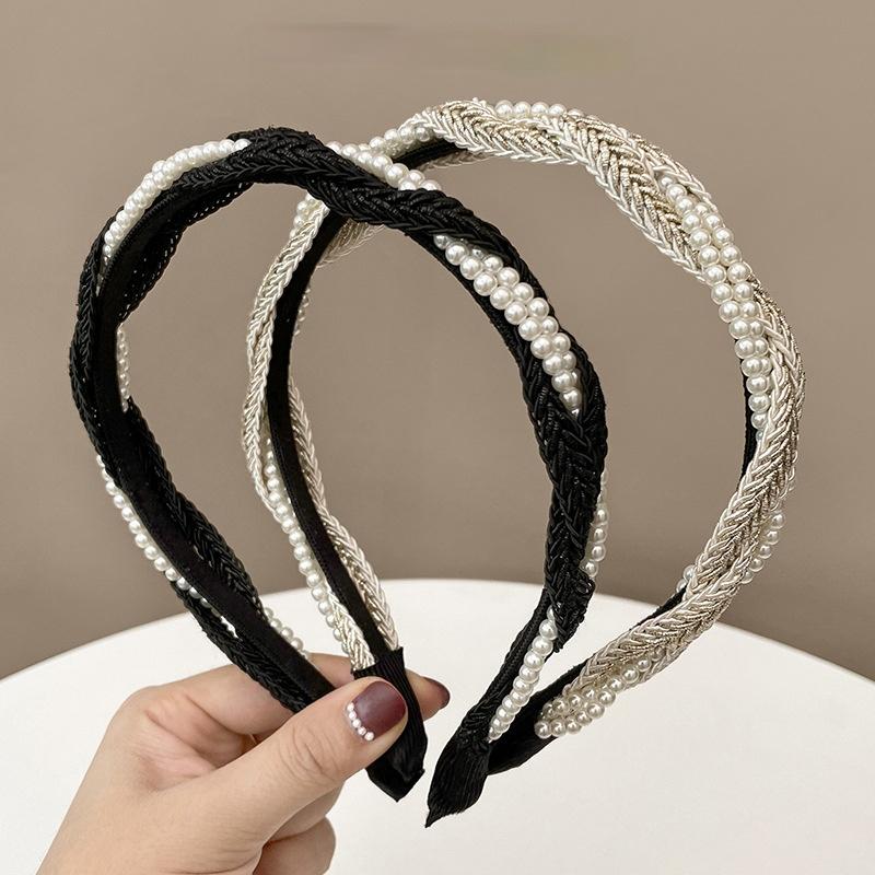 Französische Perle Geflochtene Lünette Haarband Elegant Damen Einfarbig Plissiertes Stirnband Modischer Mädchen Haarreif Haarschmuck