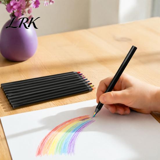 Buntstifte für Kleinkinder 12 Stück Regenbogenfarbene Stifte, mit schwarzem Holzschaft und langlebigen Malzubehör für Kinder, Bleistiftkern, Kunsttraining Skizzieren