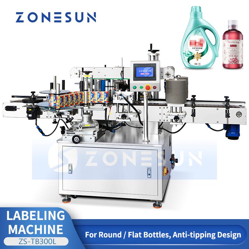 ZONESUN ZS-TB300L Automatic Dual Use Shampoo Lotion Laundry Detergent Flat & Round Bottle Labeling Machine Label Applicator