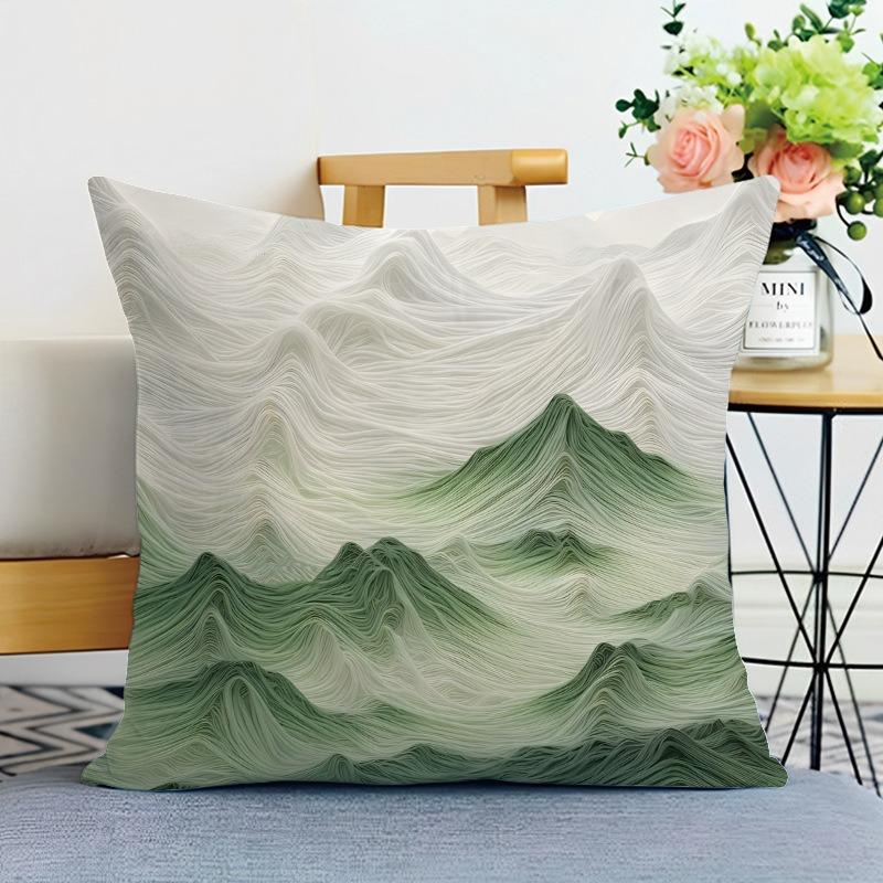 Dekorativer Kissenbezug mit Landschaftsdruck im chinesischen Stil Schlafzimmer Wohnzimmer Quadratischer Kissenbezug