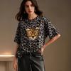 Summer Fashionable Comfortable Women's 3D Leopard Print Short Sleeved Round Neck Loose Oversized Soft Slightly Elastic Breathable T-shirt