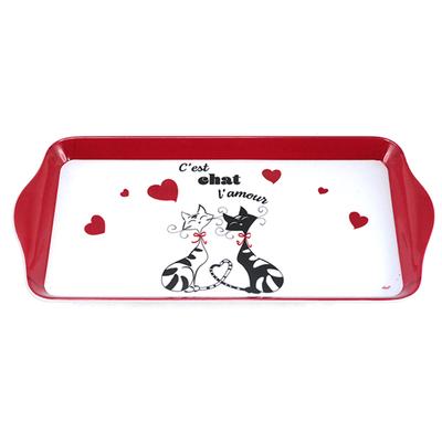 [A2554] - Melamine Cake Tray 'Cats' Black Red White - 30x15 Cm (It's Love Cat)