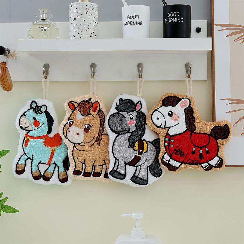 Cartoon Cute Pony Hand Towel Coral Fleece Home Kitchen Wipes Horse Thickened Hanging Absorbent Towels For Bathroom Home Decor