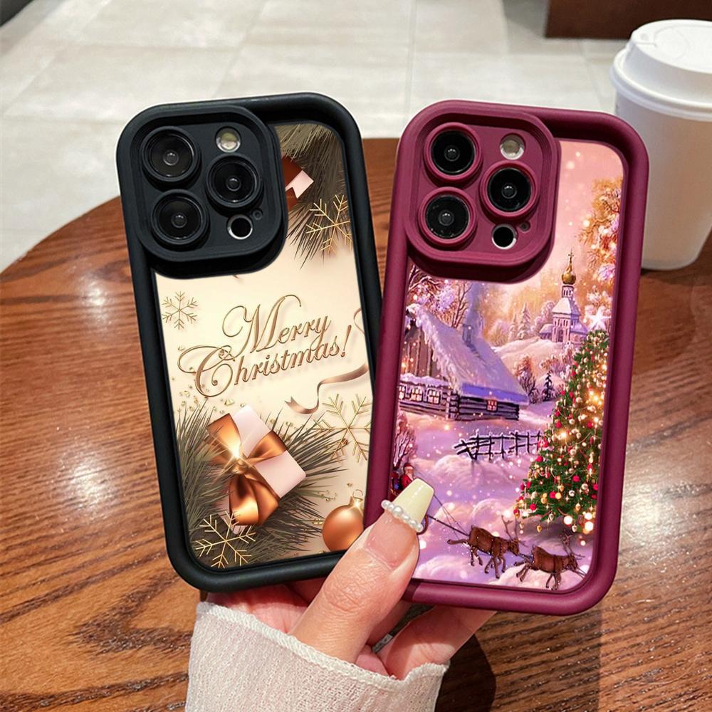 N114 Merry Christmas Desig Art Happy New Year Soft Angel Eyes Phone Cases for iPhone 16 15 14 13 11 Pro Max 8 7 6s Plus 12 XR XS Max Shockproof Cover