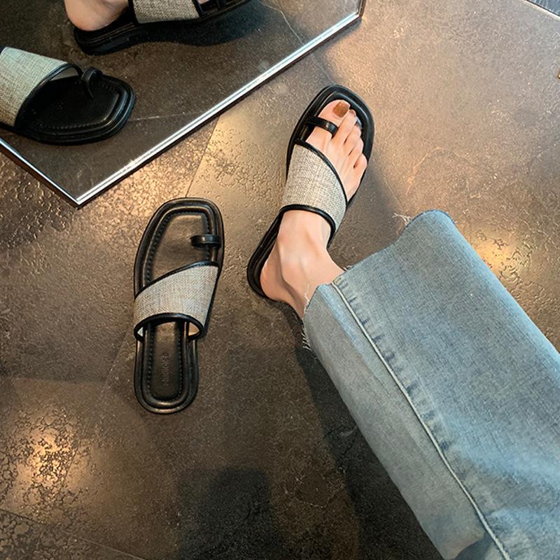 Zapatillas de Cuero Frescas con Tapa Plana en la Punta, Estilo Madre de Uva, de Una Sola Tira, para Mujer, para Vacaciones en la Playa en Verano