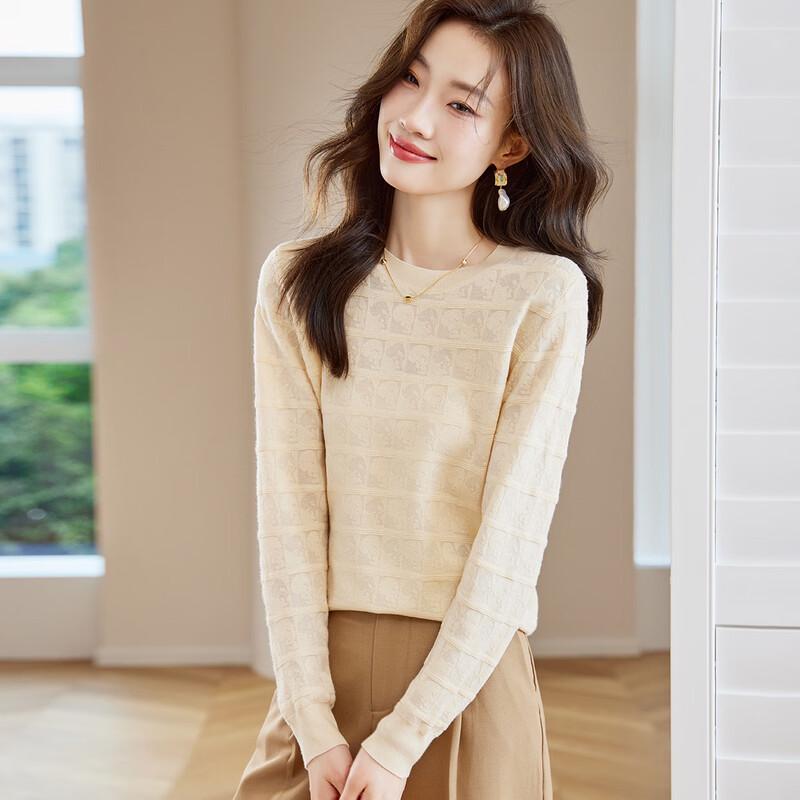 

Srcr Women s Thin Checked Jacquard Wool Blend Sweater L