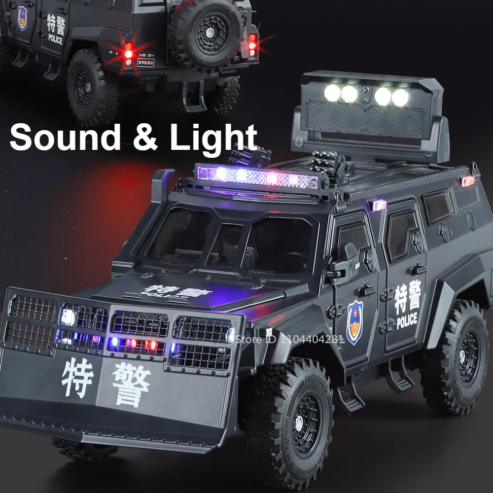 1:24 Military Disperse Explosion Proof Car Model Toy Diecast Alloy Armored Cars Door Opened Sound Light Vehice Boy Birthday Gift