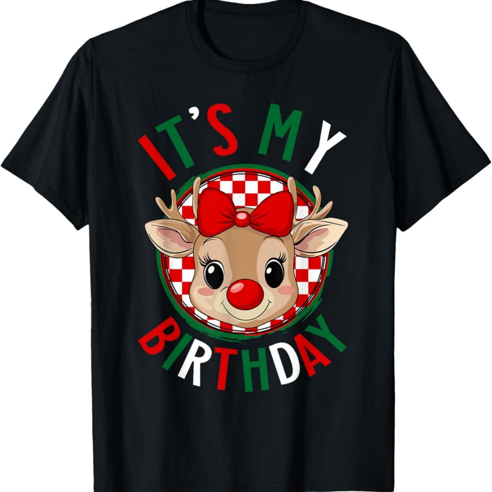It s My Birthday Reindeer Christmas Pajamas Women Girls T-Shirt S