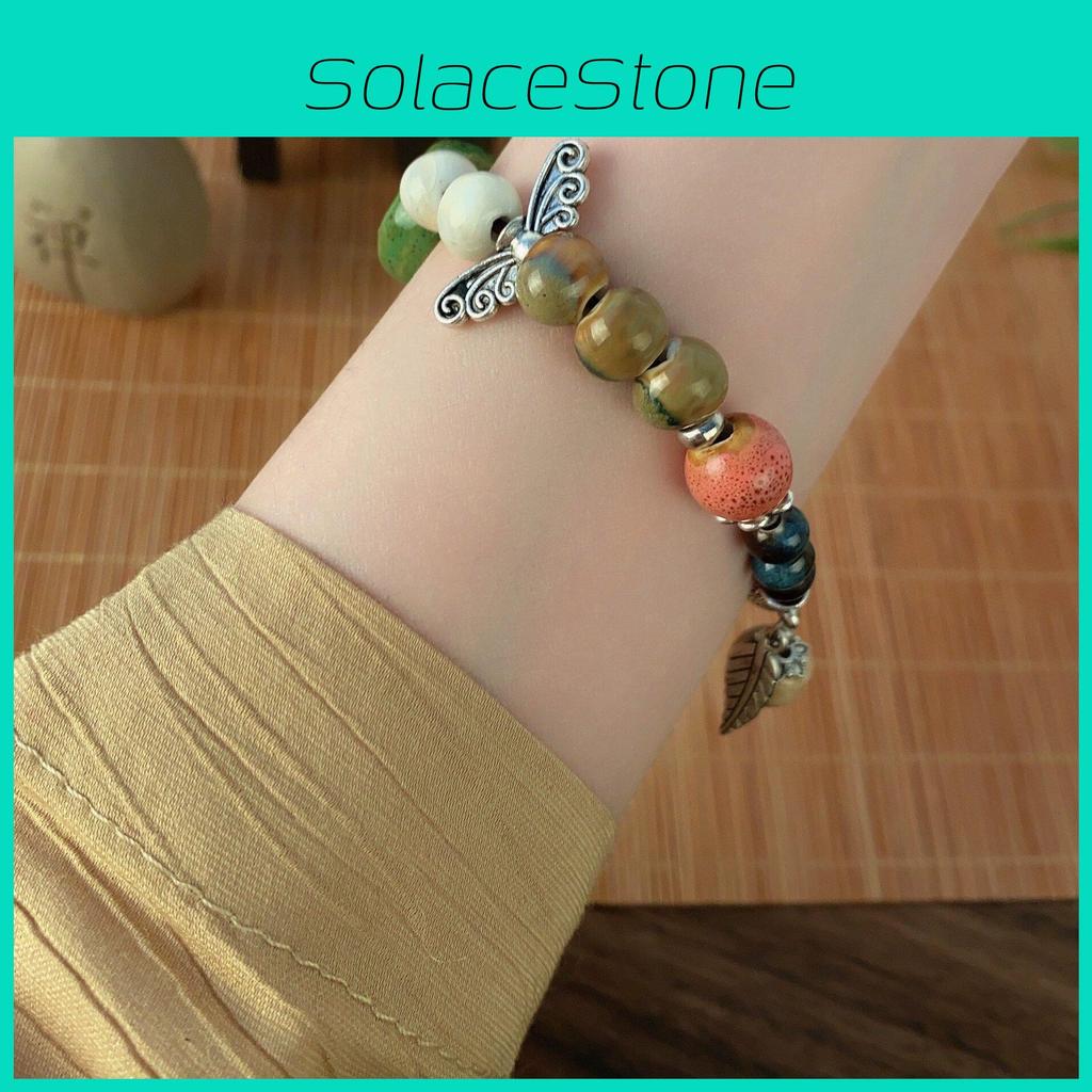 Artistic New Chinese Ceramic Hand Chain With Butterfly Accents And Glass Beads For Gifting