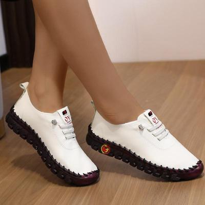 Soft-soled Shoes,Women's Large Size Hand-stitched Lace-up Outer Casual Shoes