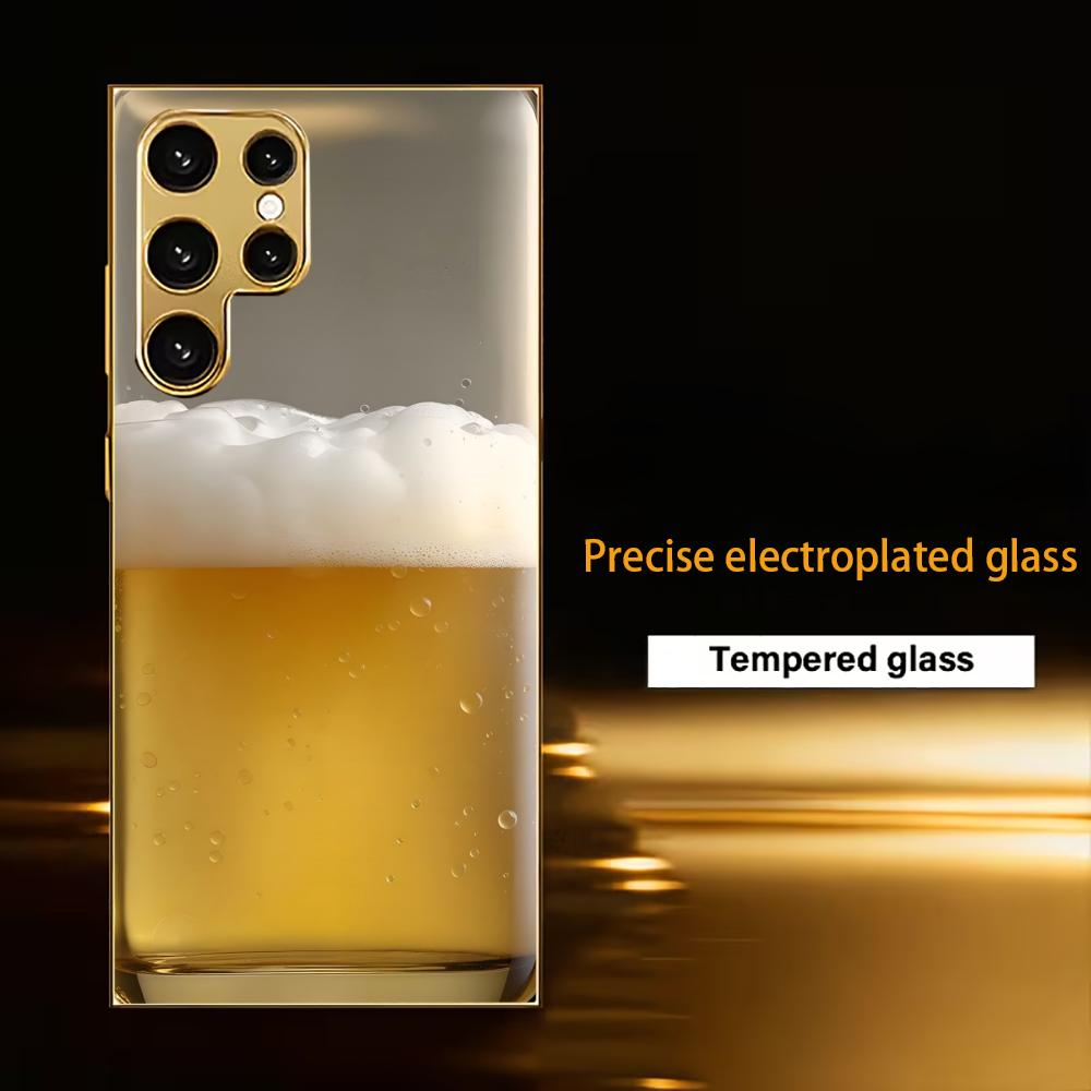 Beer Atmosphere Simplicity High-end Electroplating Glass PhoneCase for Samsung Galaxy S26 S25 S24 S23 S22 S21 FE,Ultra,Plus