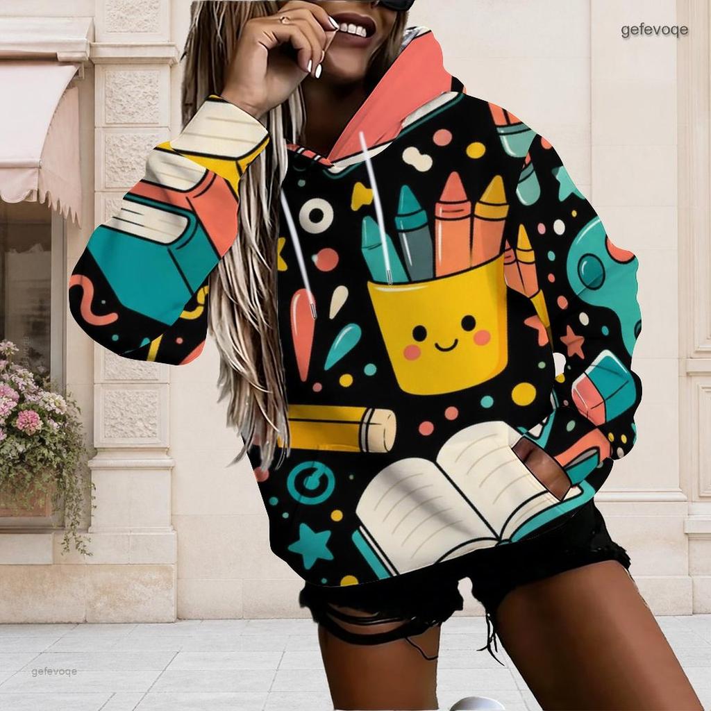 Printed Hoodie for Women Long Sleeve Drawstring Hood Kangaroo Pocket Pullover