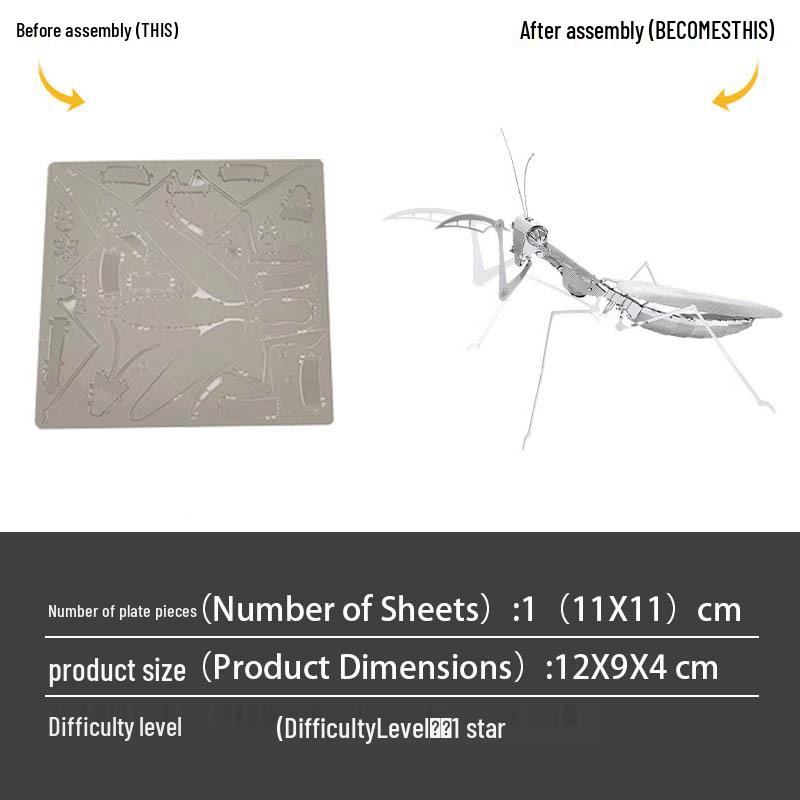 

Цельнометаллический 3D-пазл модели богомола из нержавеющей стали - Сборка без клея