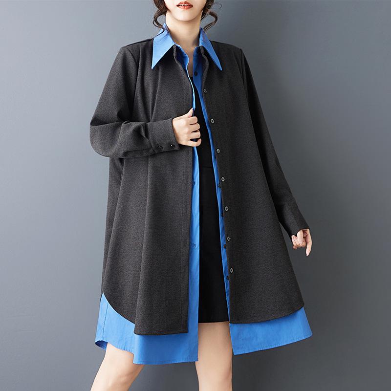 

New Spring Color Block Spliced Casual Oversized Shirt Dress Plus Size, One Size