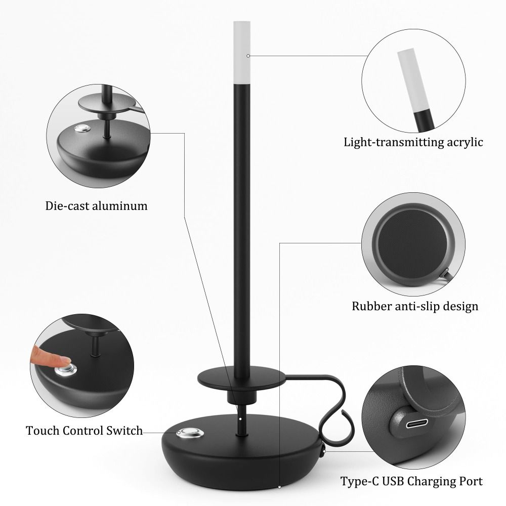 New Candlelight Table Lamp LED Dimmable Atmosphere Light Touch Switch Rechargeable Decor Light Living Room