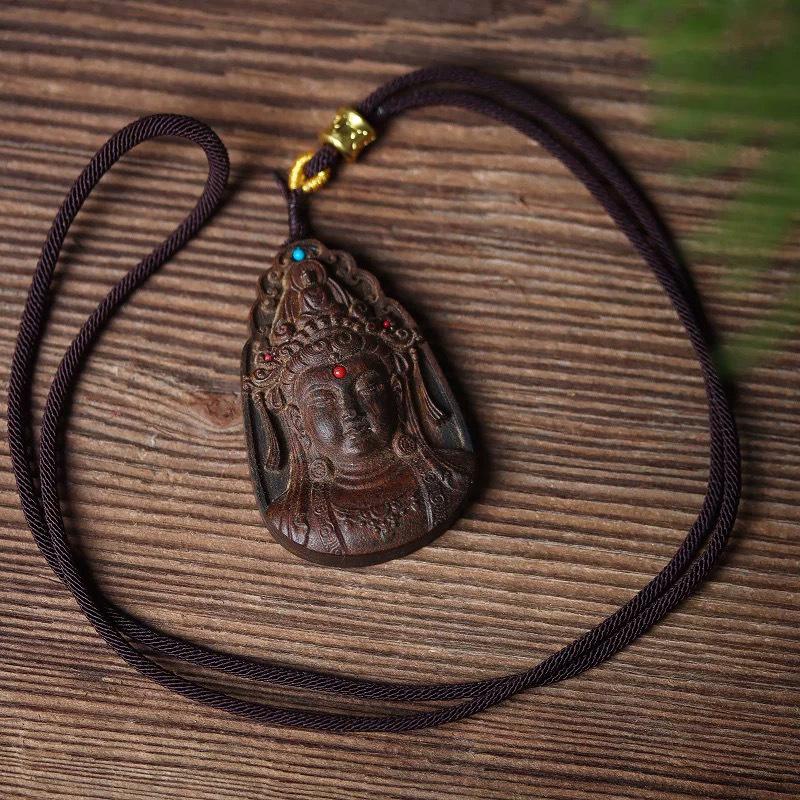Buddhist Amulet Guanyin Pendant Necklace Agarwood Feng Shui Auspicious Collar Good Luck Meditation Jewelry
