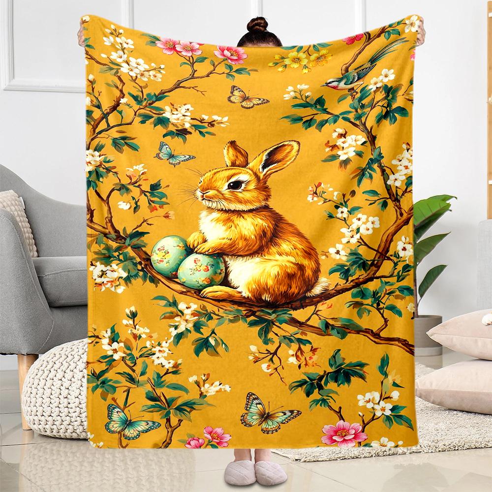 Easter Eggs And Bunnies Blanket,Suitable for Sofas, Offices, Travel, Living Rooms, Gifts To Relatives and Friends, Blanket,Suitable for All Seasons.