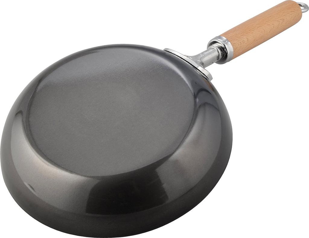 Wahei Freiz Black Iron Frying Pan 22cm Compatible Wooden Handle Made in Japan Selected Materials Tsubame-Sanjo IH/Gas GR-9747