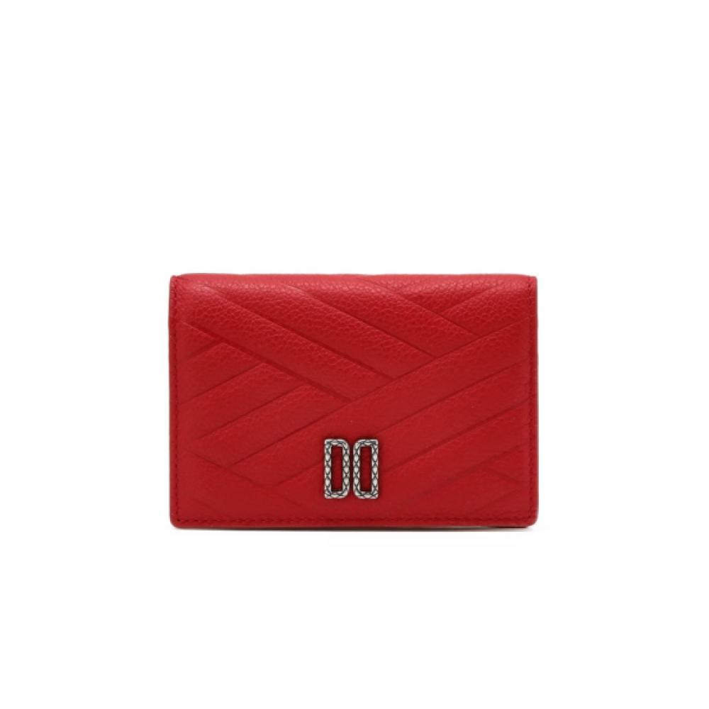 Daks Red Dd Logo Point Cowhide Card Wallet
