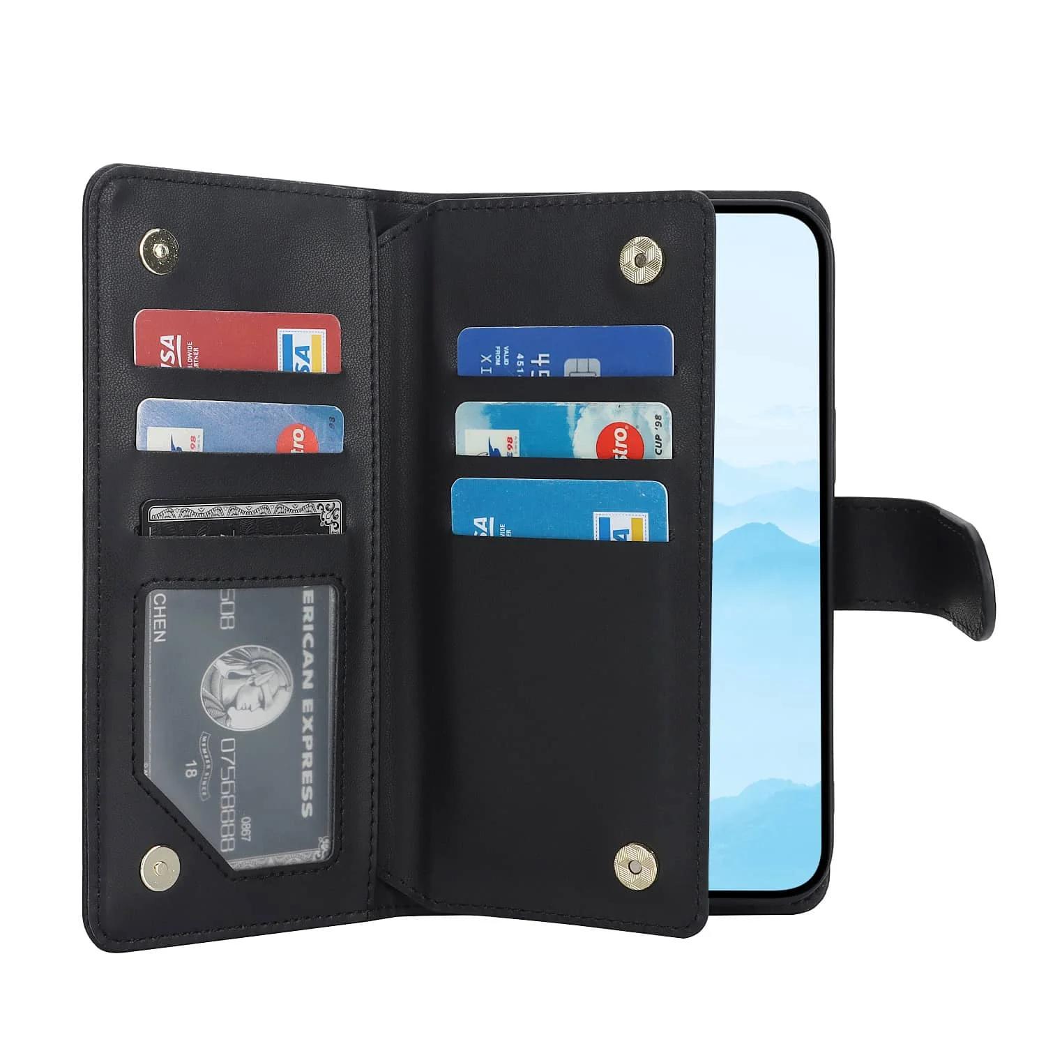 7 Card Slot for iPhone 16 Pro Max 16 Plus Case, RFID Blocking Wallet Case with Card Holder, Magnetic Flip PU Leather Phone Cover For iPhone 16 чёрный