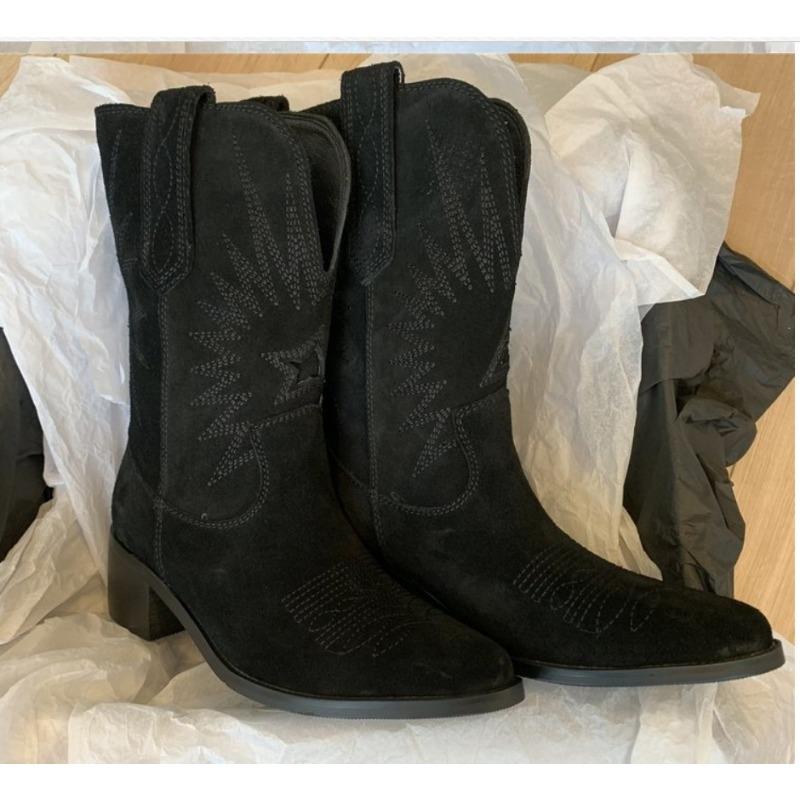 New large size retro embroidered western cowboy high boots women's long knight boots thick heel and thin