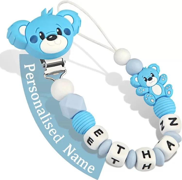 Bebé Personalizado Silicona Nombre Oso de Dibujos Animados Accesorios para Recién Nacidos Cadena para Chupete Juguete para Morder Juguete de Dentición Cadena para Portachupetes