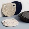 6Pcs Heat Resistant Table Mats with Cute Cats Ear Design for Pot and Bowls Washable Fabric Braided Cotton Cup Coasters