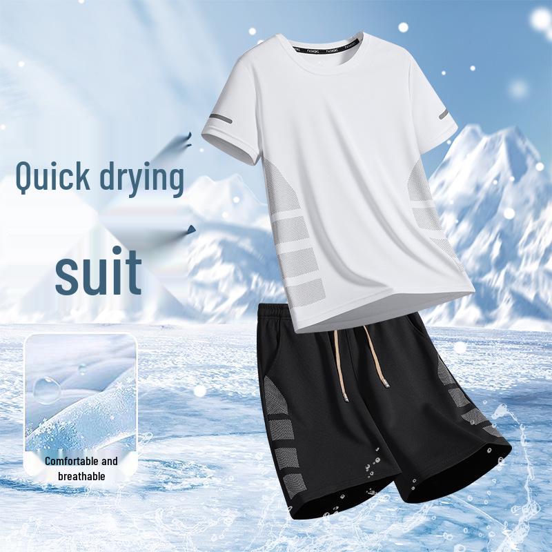 Men's Summer Quick-Dry Ice Silk Sports Set: Sleeveless Vest & Shorts for Running and Fitness