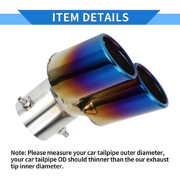 Slant Dual Exhaust Tip, 2.4" Inlet 4.9" Outlet 6.7" Length Tailpipe Universal for Car Bolt on Stainless Steel Burnt Blue