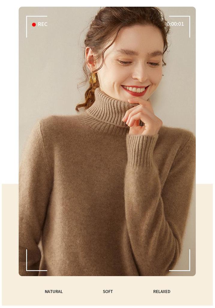 Women's High-Neck Cashmere Sweater, 2024 Autumn/Winter Thick Wool Pullover, Loose Slimming Base Layer