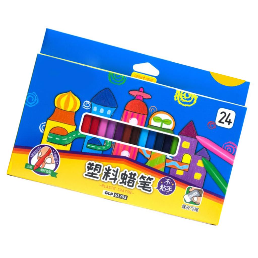 24 Stück Plastik-Buntstifte Sortierte Farben Auswischbar Stark Dreieckige Form Farbstifte zum Malen Zeichnen