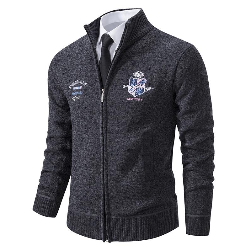 Giacca Cardigan Invernale da Uomo: Manica Lunga, Colore Unito, Lavorazione Spessa, Caldo, Maglieria Casual per Uomini di Mezza Età