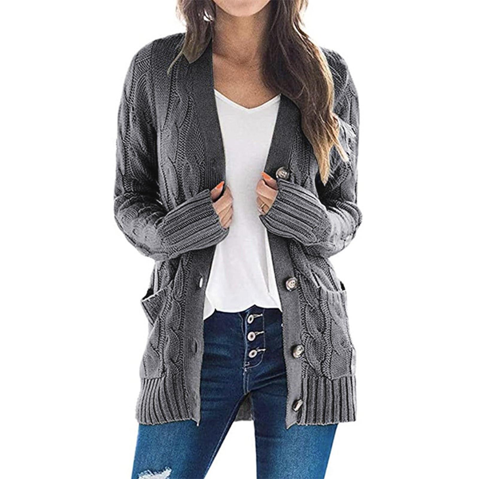 

Womens Boho Patchwork Cardigan Long Sleeve Open Front Knit Sweaters Coat Pockets M