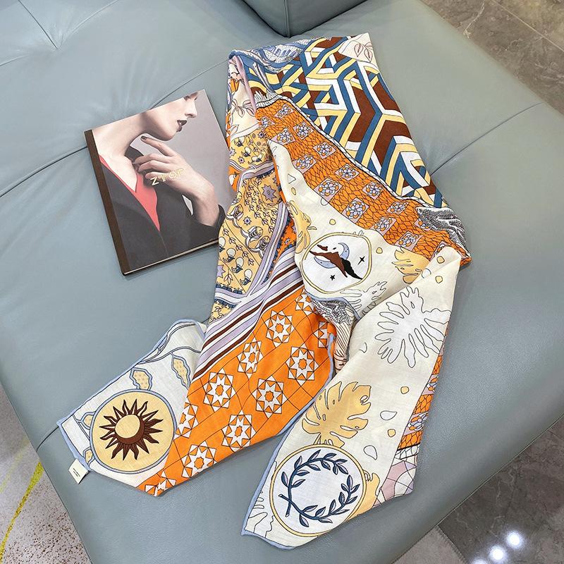 Scarf Women's Spring and Autumn New High-end Printed Decorative Large Square Scarf Temperament Curled Edge Outside Warm Shawl Scarf