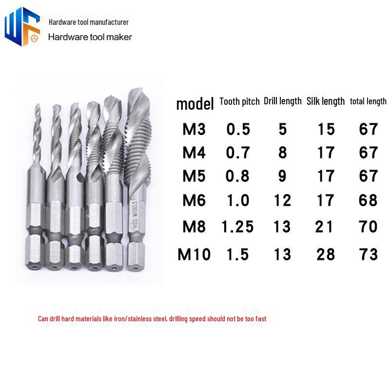 Multifunctional Hex Shank Spiral Tap and Drill Set for Electric Drills