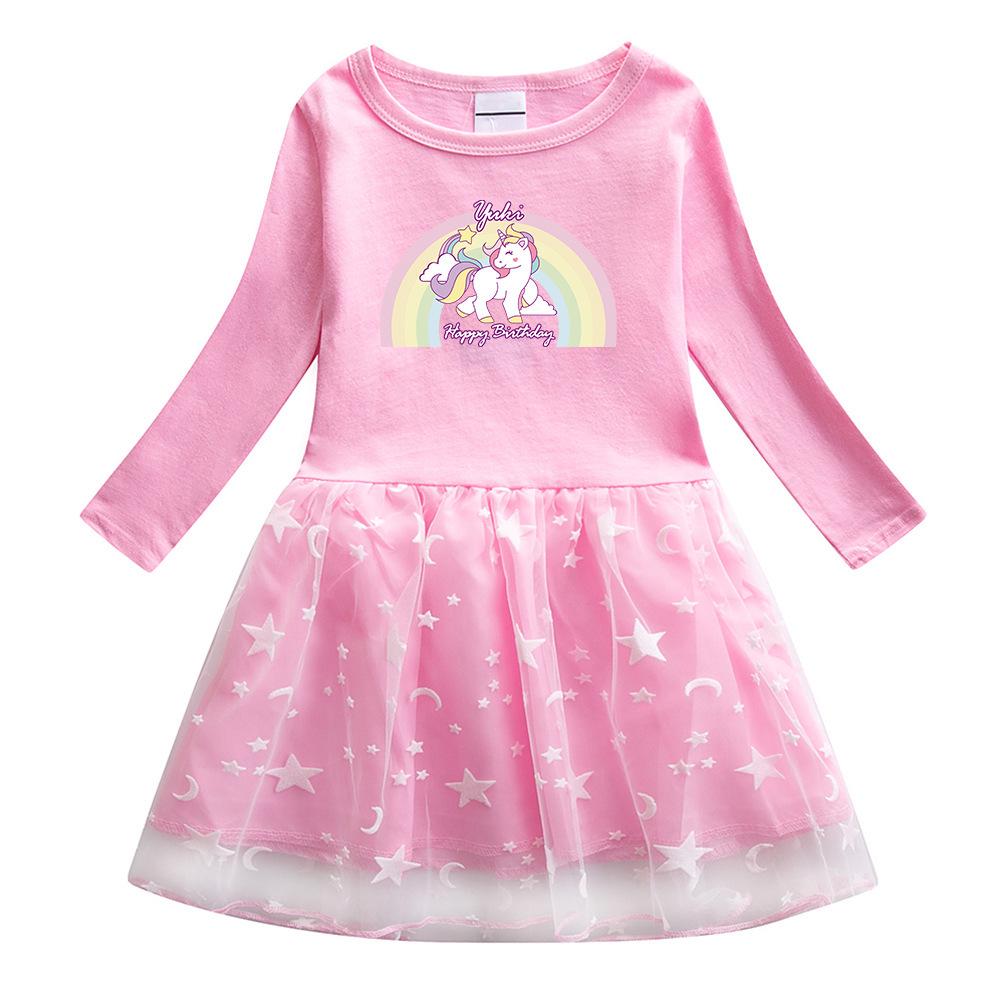 Unicorn Princess Long Sleeve Dress for Girls - Stylish Spring/Autumn Skirt