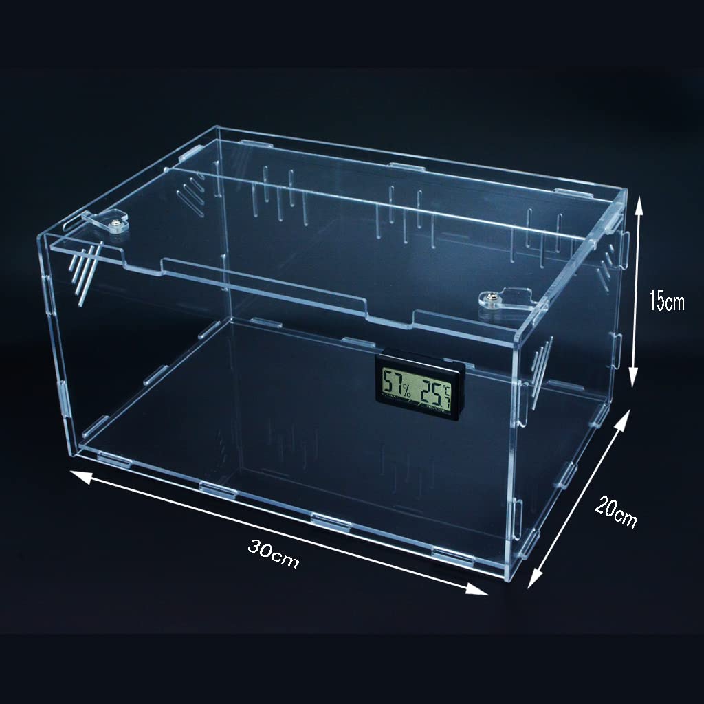 Ghims Reptile Cage, Terrarium with Thermometer and Hygrometer, Transparent, Ventilated, Feeding Box, Acrylic Container with Good Ventilation, Suitable