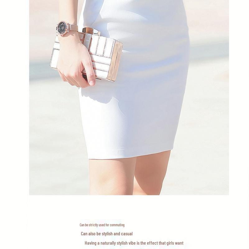 Women's High-Waisted White Pencil Skirt - Summer Formal Bodycon Skirt for Work