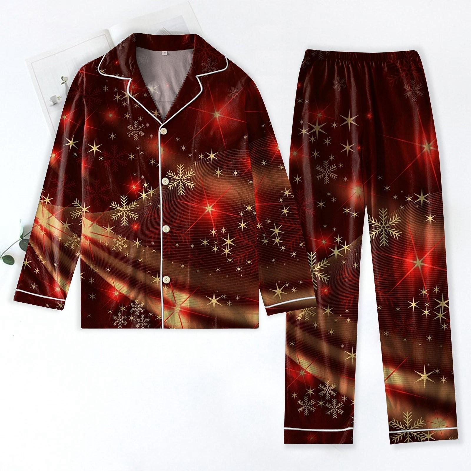 

Женский костюм из 2 предметов с принтом, топ на пуговицах с длинными рукавами, широкие брюки, комплект, пижамный домашний повседневный костюм XL винный