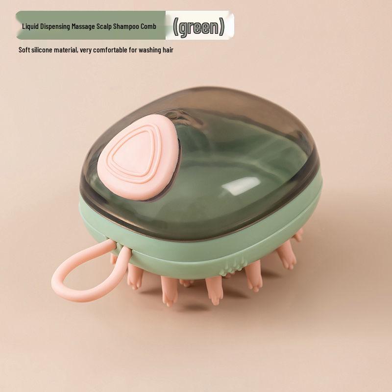 Automatic Silicone Scalp & Pet Bath Brush with Liquid Dispenser зелёный