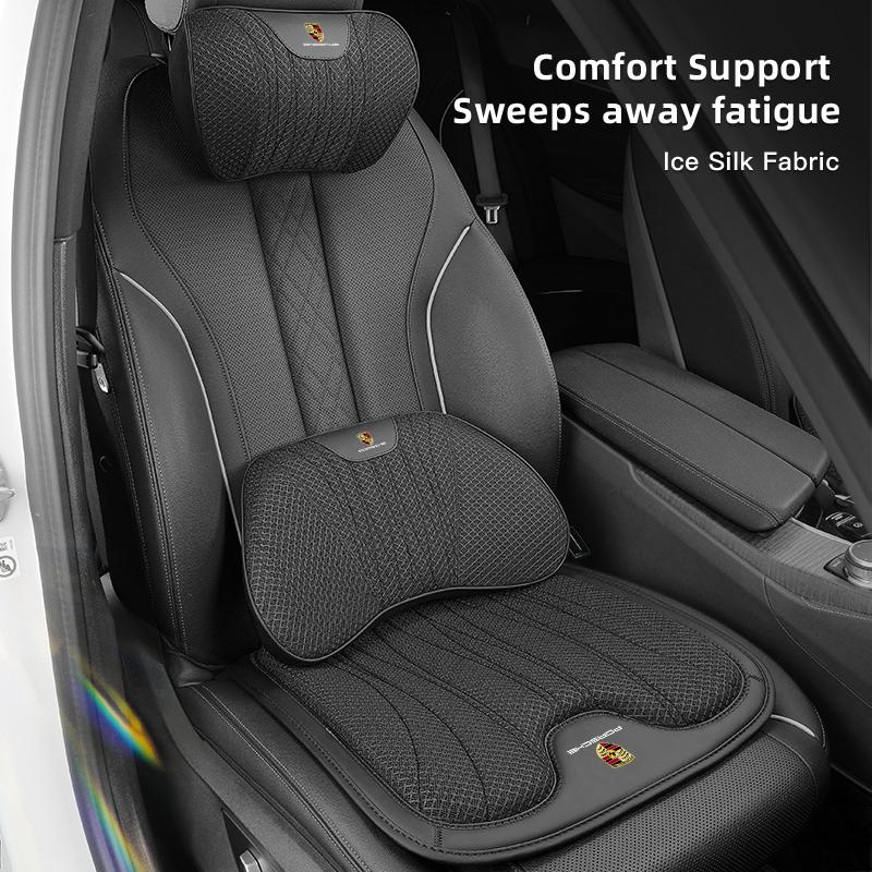 Auto Eis Seide Kopfstütze Nackenkissen Lendenwirbelstütze für Porsche Panamera Taycan 911 718 Macan Cayenne Boxster Cayman 918 Pajun